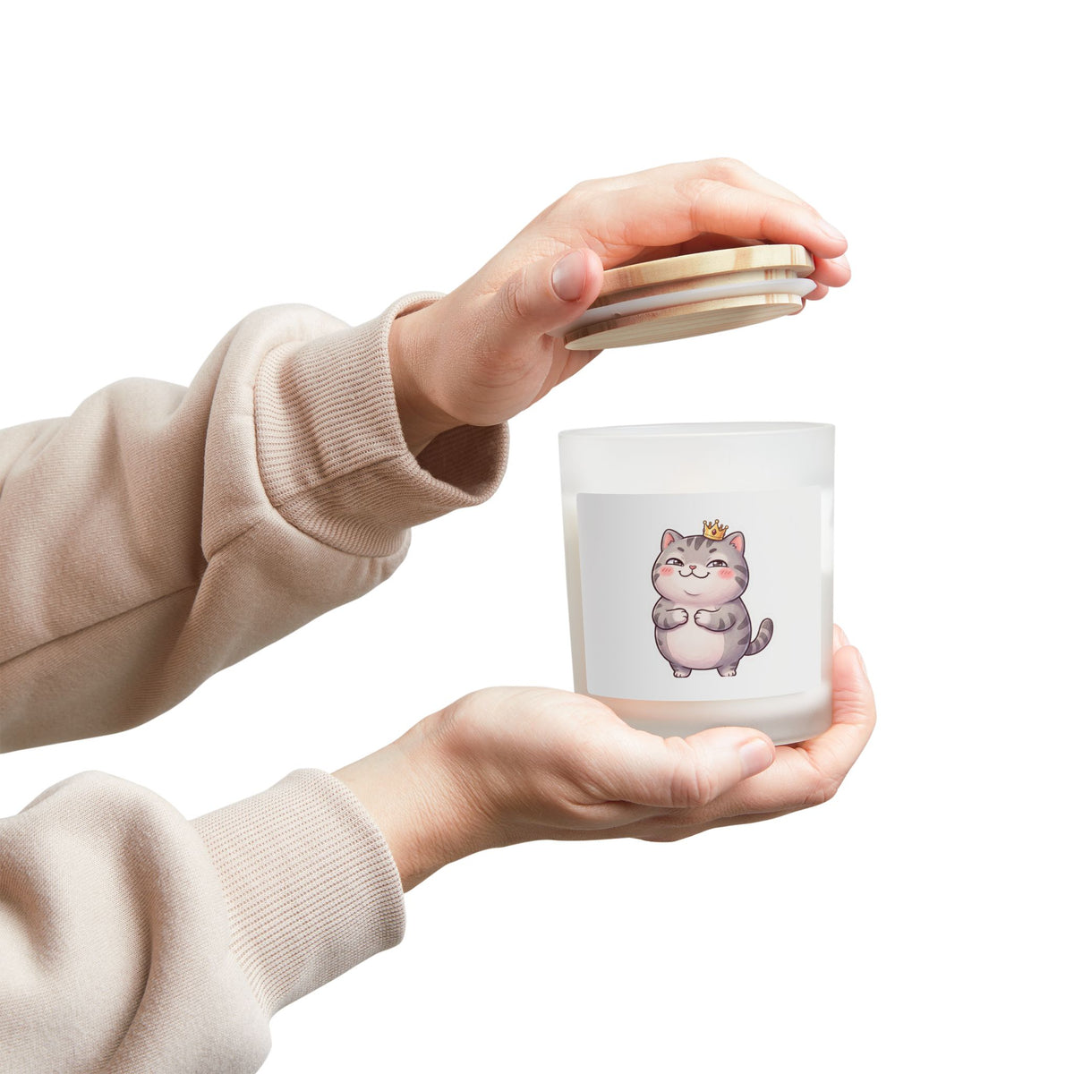 Crowned Kitty Frosted Glass Candle — 11oz Cute Cat Scented Gift