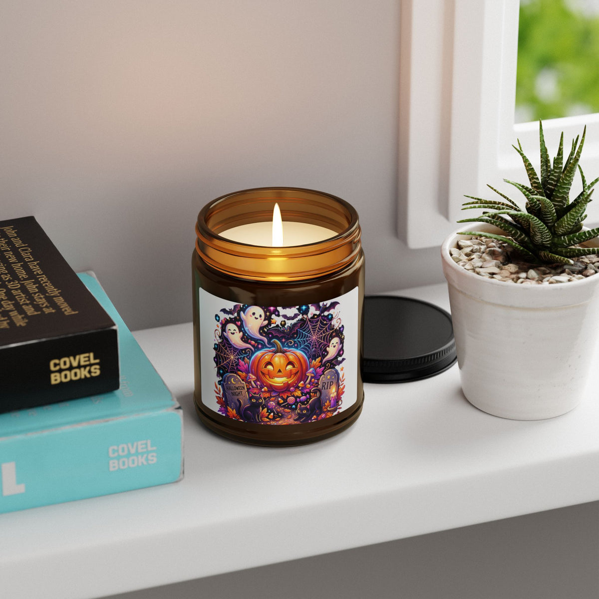 Halloween Pumpkin & Ghosts Soy Candle — Amber Jar (Scented, Multi-Size)