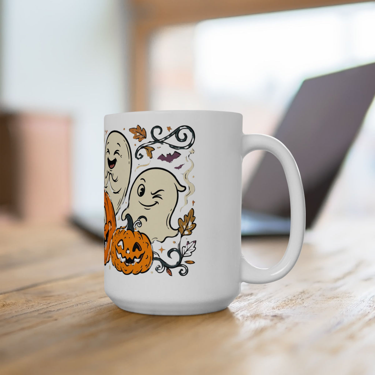 Halloween Pumpkin & Ghost Ceramic Mug — Cute Spooky Fall Coffee Cup (11oz/15oz)