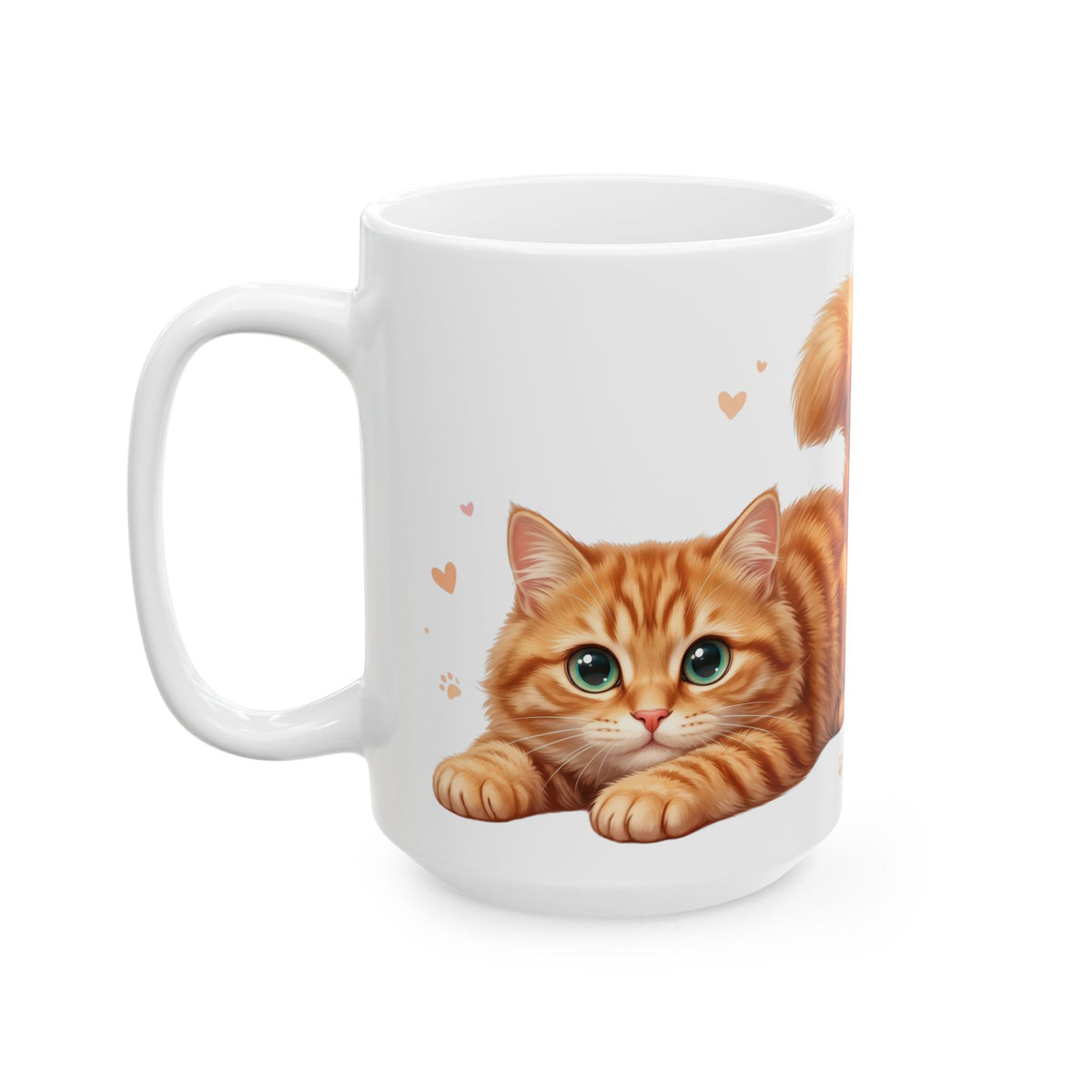 Cute Ginger Cat Ceramic Mug (11oz & 15oz) – Paw Print Love Coffee Cup