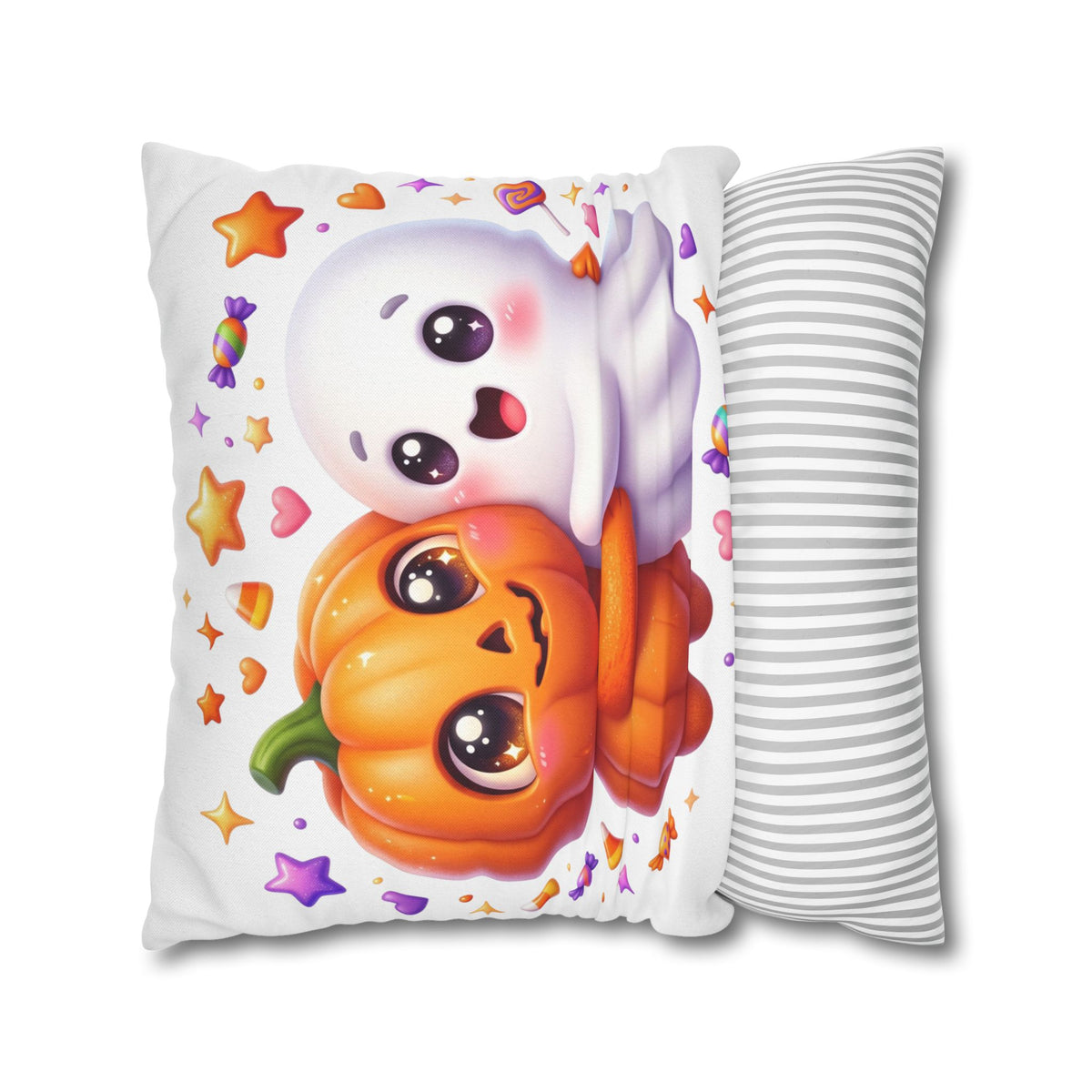 Cute Halloween Pumpkin & Ghost Pillowcase — Spooky Kawaii Decor