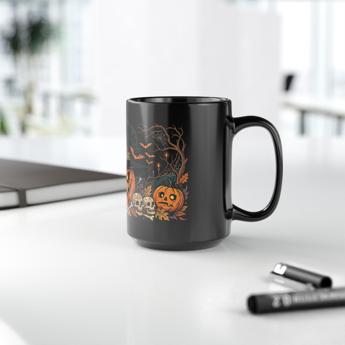 Halloween Pumpkin Witch Black Mug — Spooky Jack-o'-Lantern Coffee Cup (11oz/15oz)
