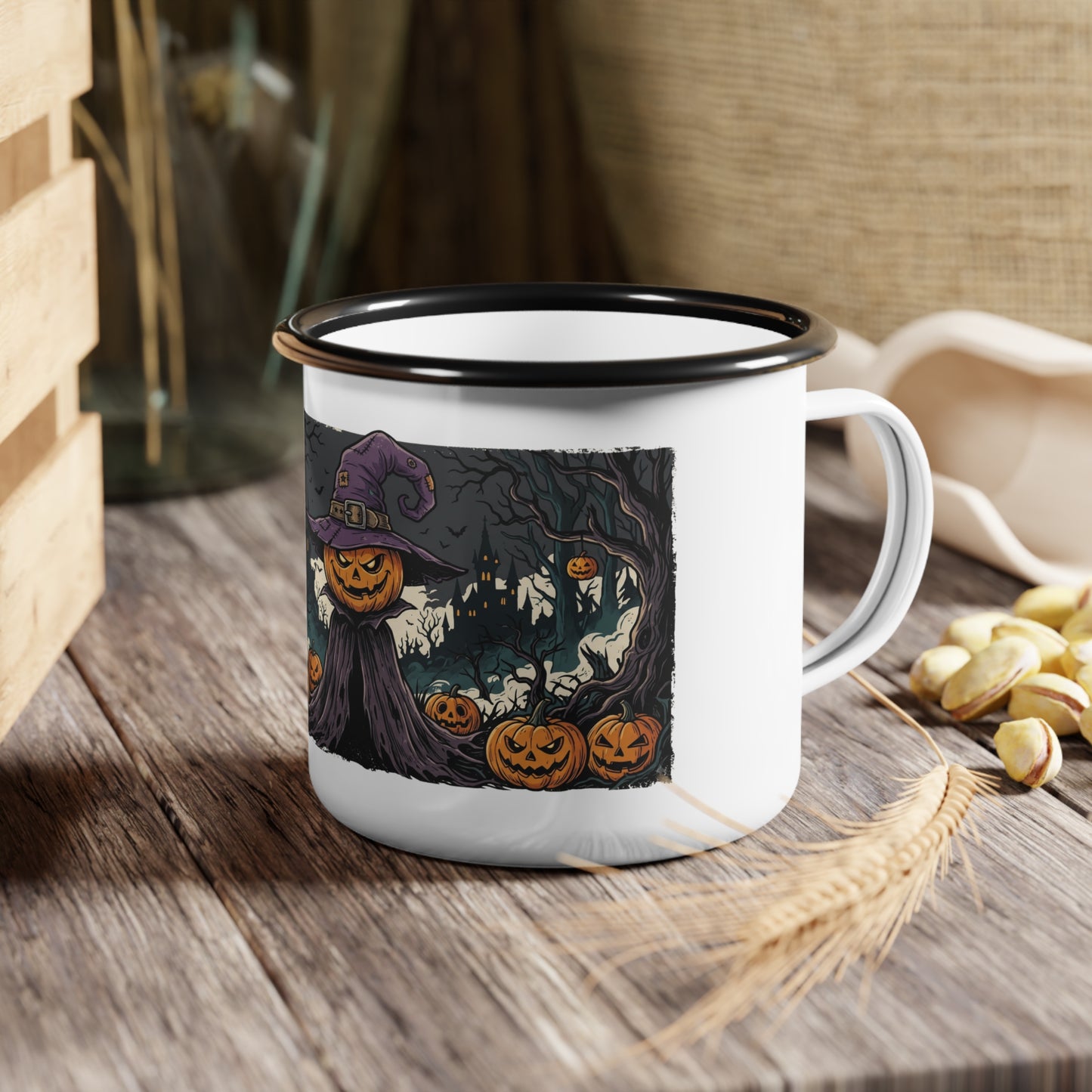 Halloween Pumpkin Witch Enamel Camp Cup