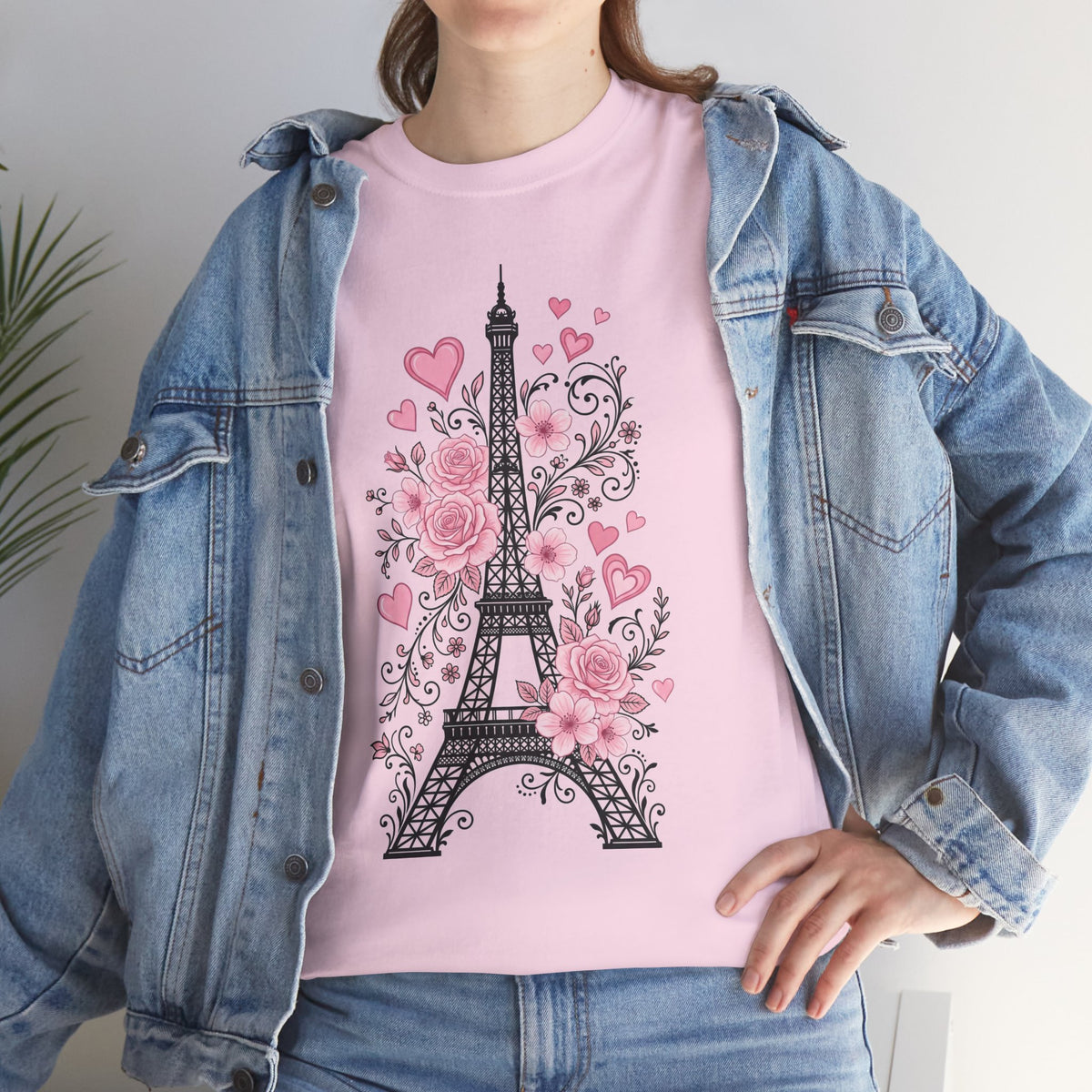Paris Eiffel Tower Floral T-Shirt – Pink Roses & Hearts Tee