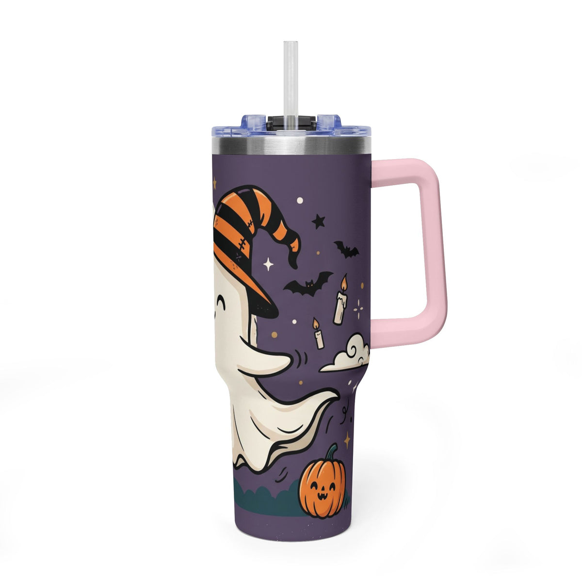 40oz Halloween Ghost Thermal Tumbler with Pumpkin and Black Cat
