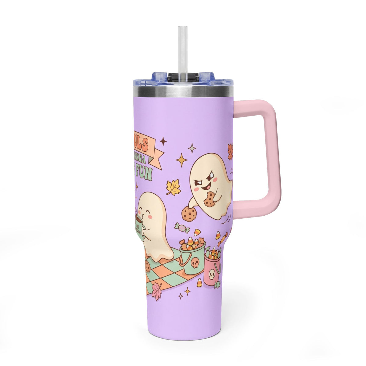 40oz Tumbler – “Ghouls Just Wanna Have Fun” Halloween Ghosts & Pumpkins