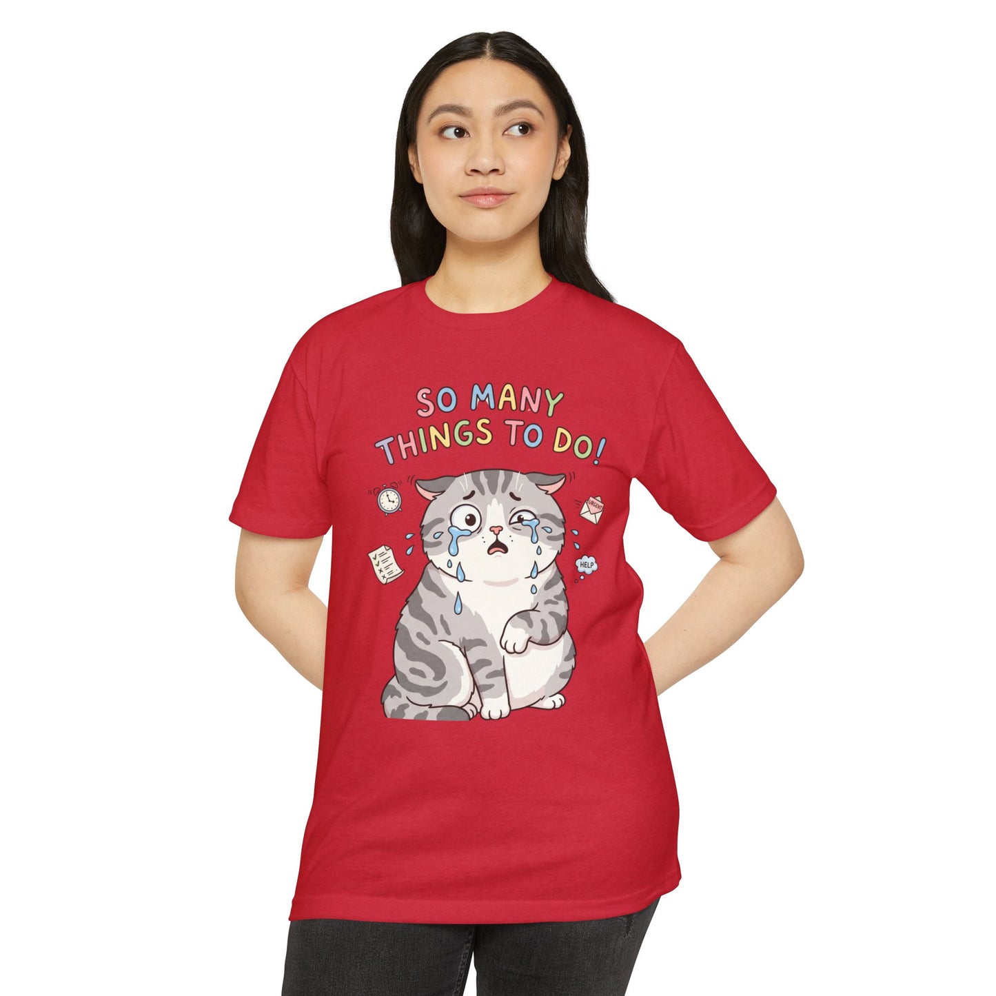 So Many Things To Do! Cat T-Shirt – Cute Overwhelmed Cat Graphic Tee
