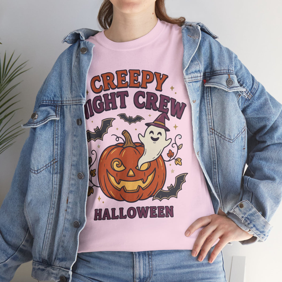 Creepy Night Crew Halloween T‑Shirt — Pumpkin & Ghost Graphic Tee