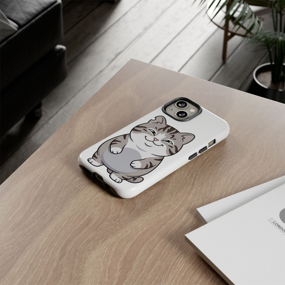 Cute Chubby Cat Phone Case — Protective Tough Case with Smiling Tabby Design