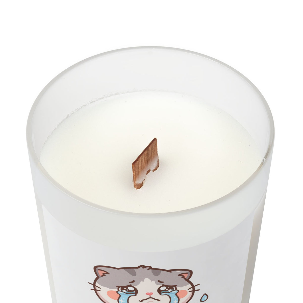 11oz Frosted Candle with Cute Crying Kitten Illustration