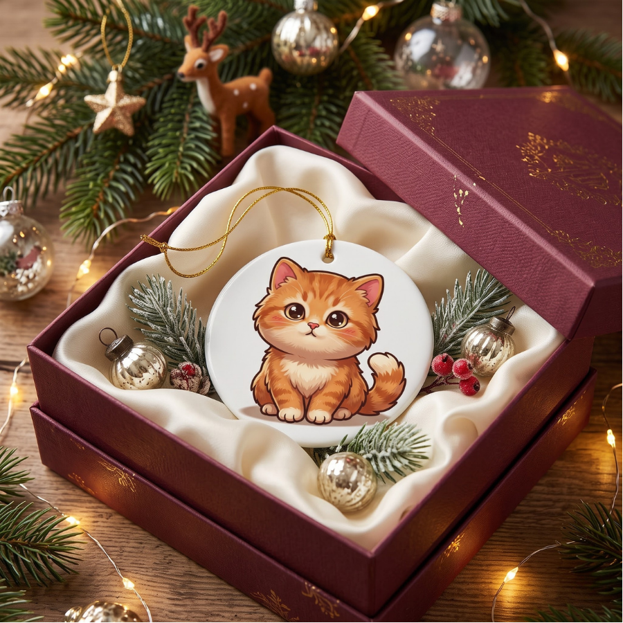 Cute Orange Kitten Ceramic Ornament — Double-Sided Cat Decoration for Christmas, Gifts & Home Décor (1–10 pcs)