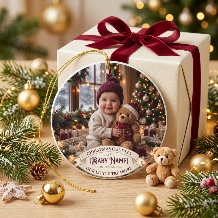 Personalized Baby Photo Christmas Ornament — Double-Sided Ceramic Holiday Keepsake