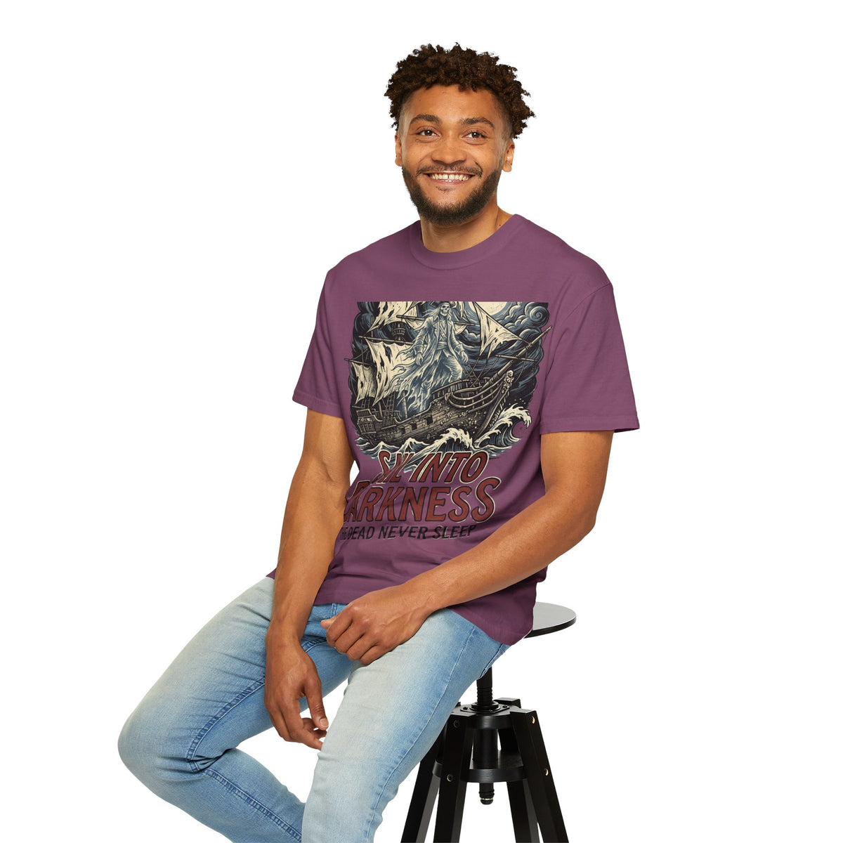 Sail Into Darkness Graphic T-Shirt — Gothic Pirate Skull Crew Tee