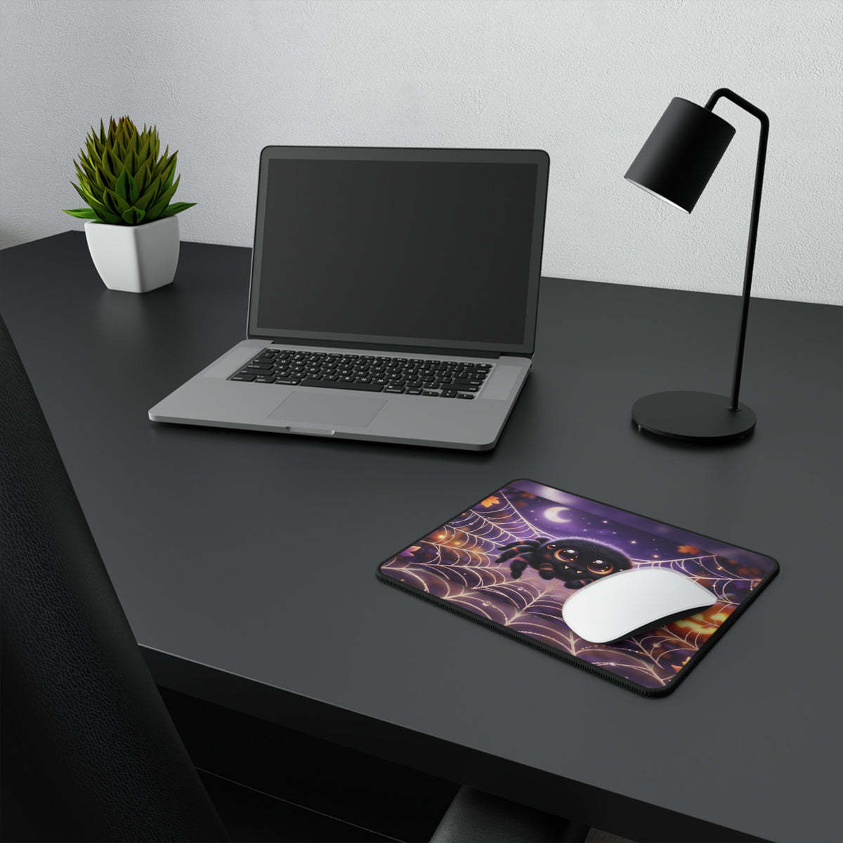 Cute Halloween Spider Mouse Pad — Non‑Slip Gaming Pad with Pumpkin & Moon Web Design