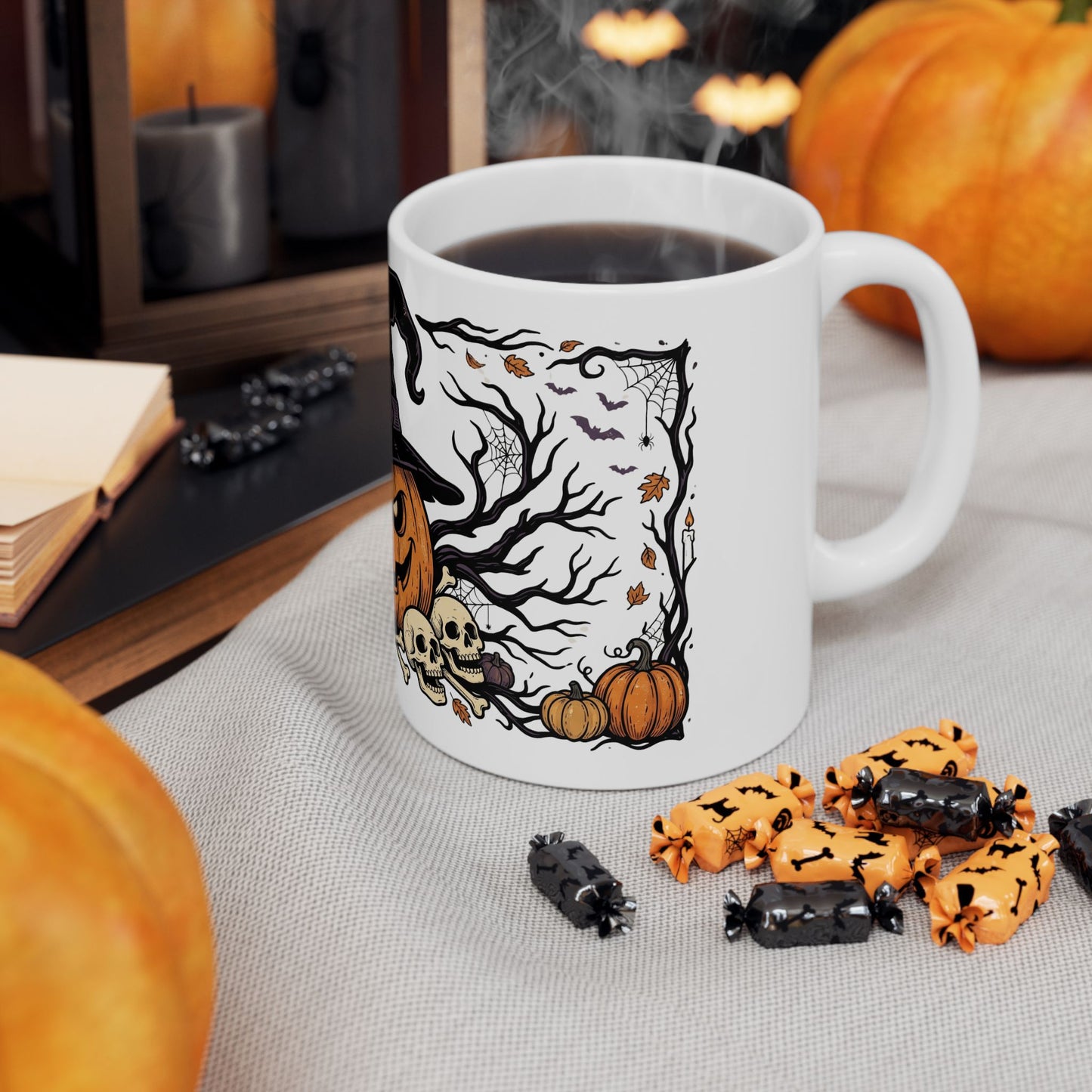 Halloween Pumpkin Witch Mug — Spooky Jack-O'-Lantern Ceramic Coffee Cup (11oz, 15oz)