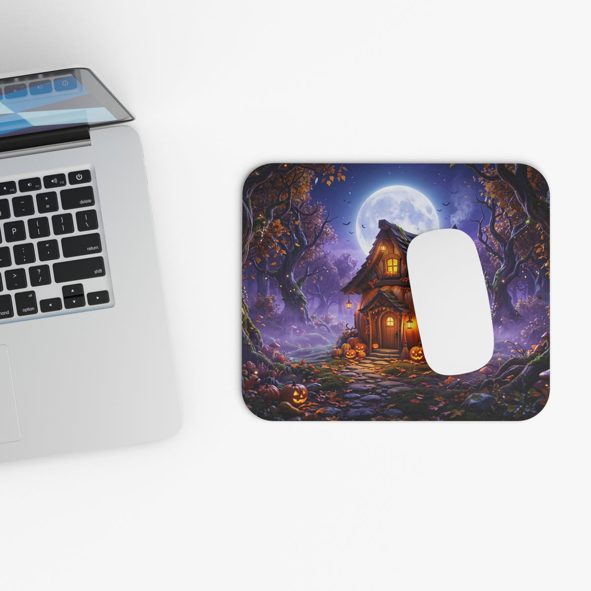 Halloween Cottage Mouse Pad — Haunted Pumpkin Moonlit Desk Mat