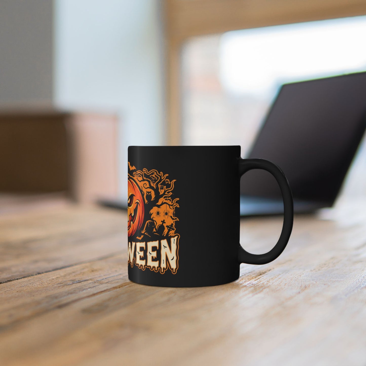 Halloween Pumpkin Black Mug – Spooky Jack-o'-Lantern Coffee Cup (11oz & 15oz)