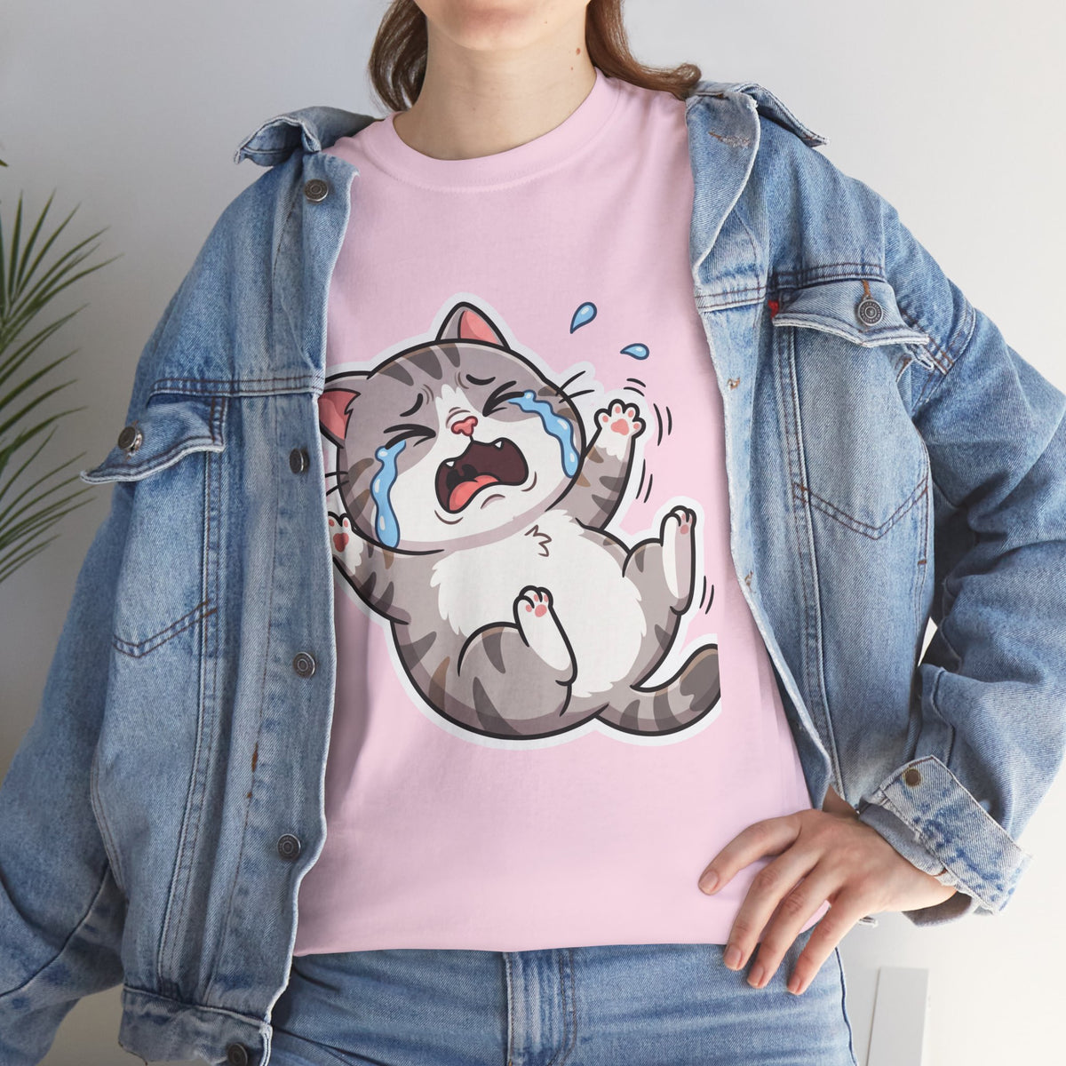 Crying Cartoon Cat T-Shirt — Cute Kawaii Kitten Graphic Tee