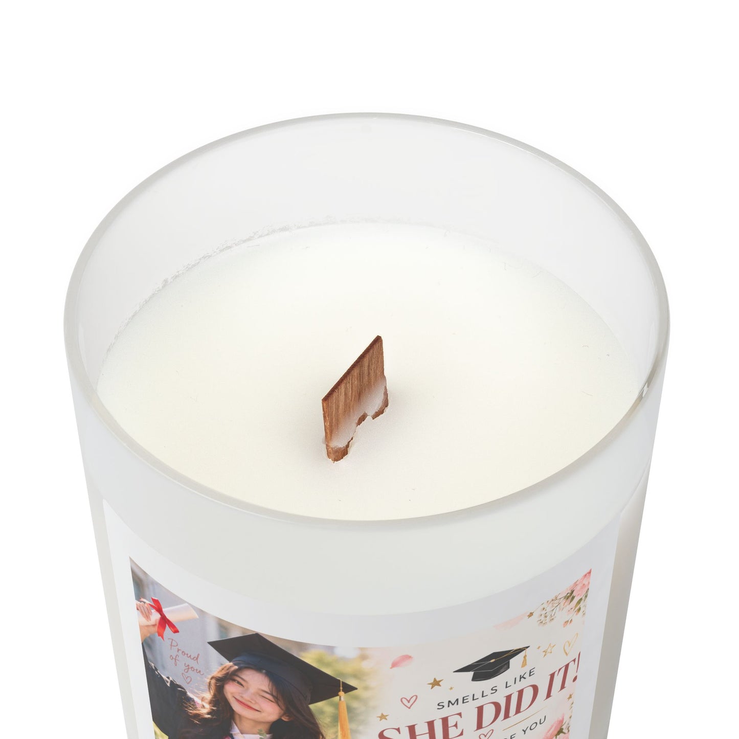 Graduation 'She Did It!' Frosted Glass Candle — 11oz Celebration Scented Candle