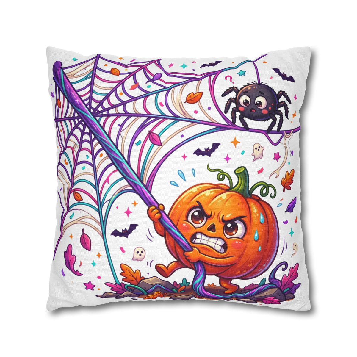 Halloween Pumpkin & Spider Decorative Pillowcase — Cute Spooky Fall Accent