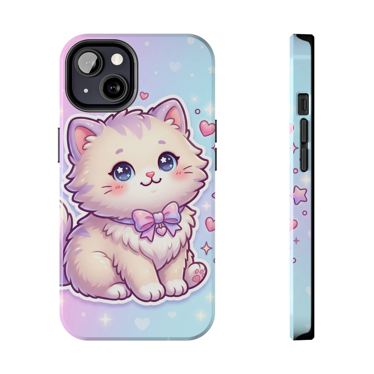 Cute Pastel Kawaii Kitten Tough Phone Case — Cute Cat with Bow Protective Cover