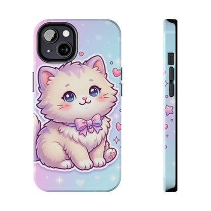 Cute Pastel Kawaii Kitten Tough Phone Case — Cute Cat with Bow Protective Cover