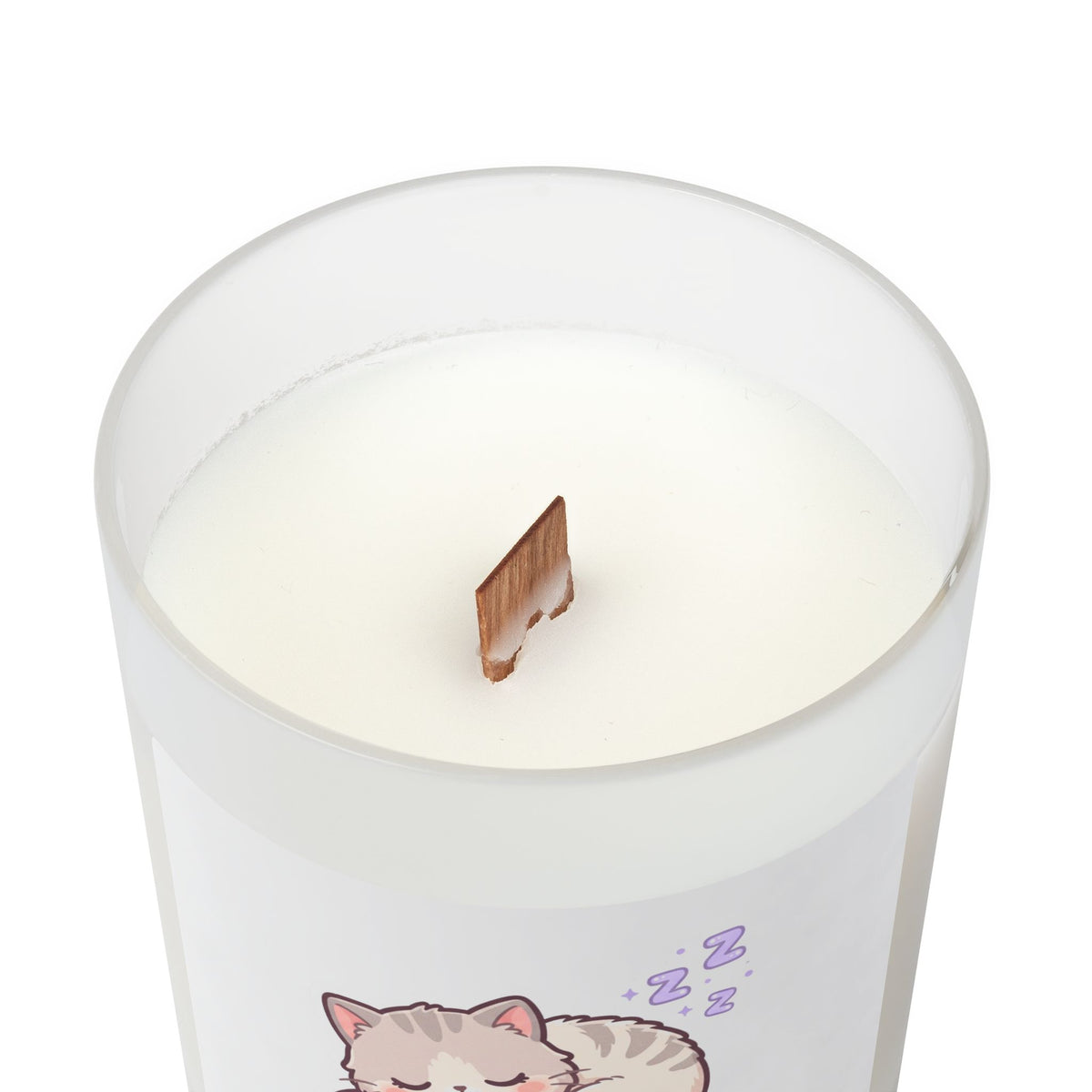 Sleeping Cat Frosted Glass Candle — 11oz Cozy Scented Candle