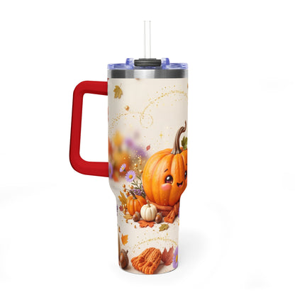 40oz Halloween Cat Vacuum Tumbler with Pumpkin