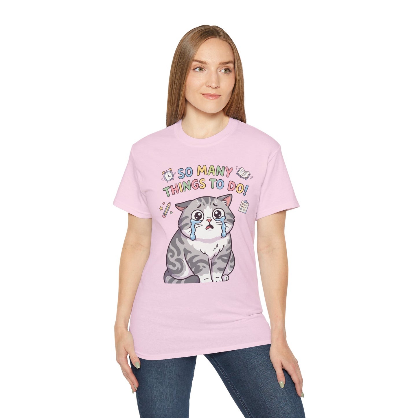 So Many Things To Do! Cat T-Shirt — Cute Stressed Kitty Graphic Tee