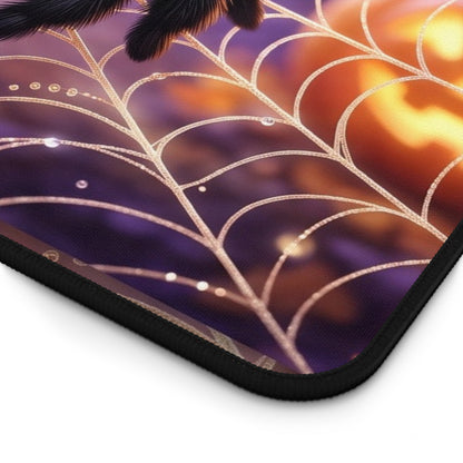 Cute Halloween Spider Desk Mat — Kawaii Spider on Pumpkin & Web Mousepad