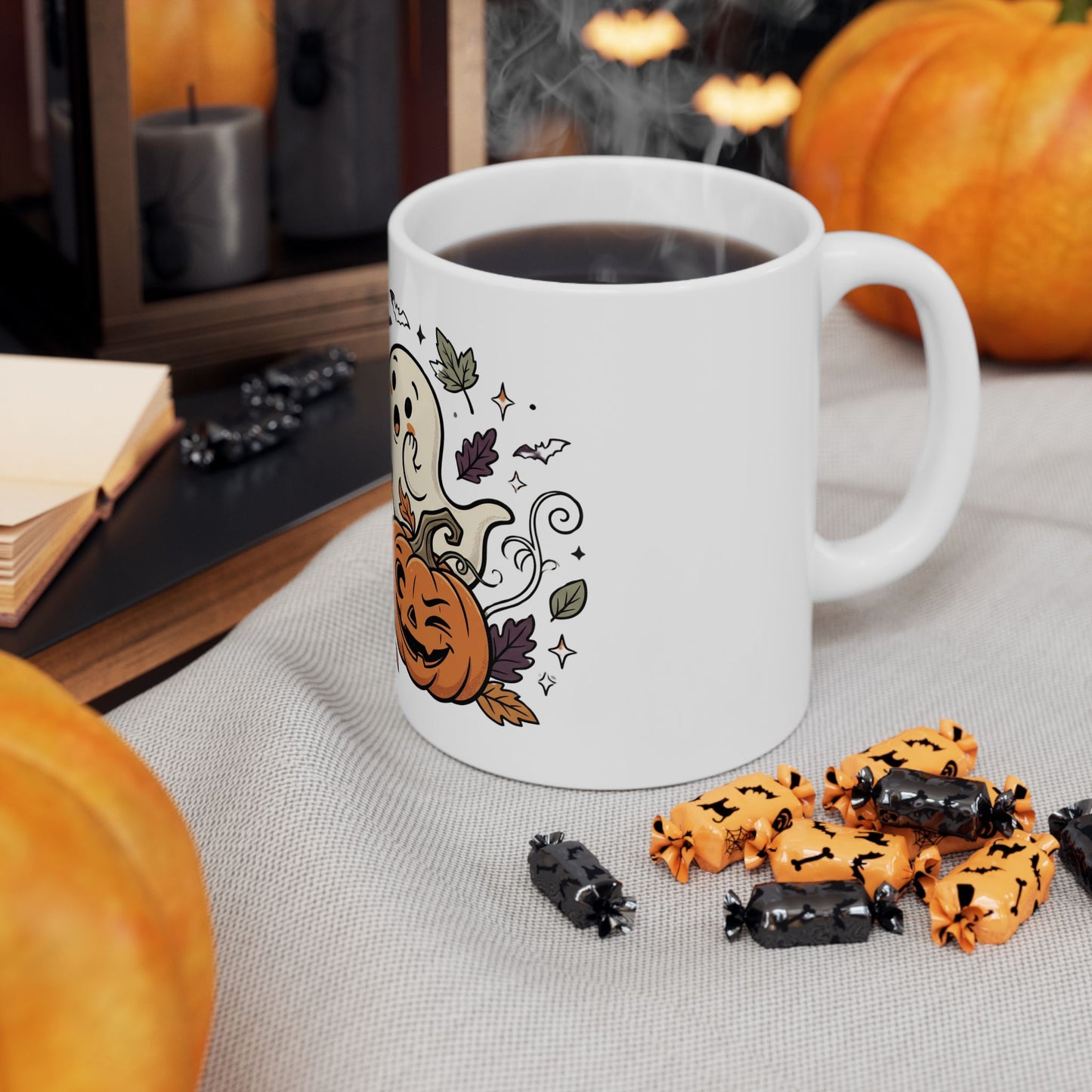 Halloween Ghosts & Jack-O'-Lantern Ceramic Mug (11oz, 15oz)