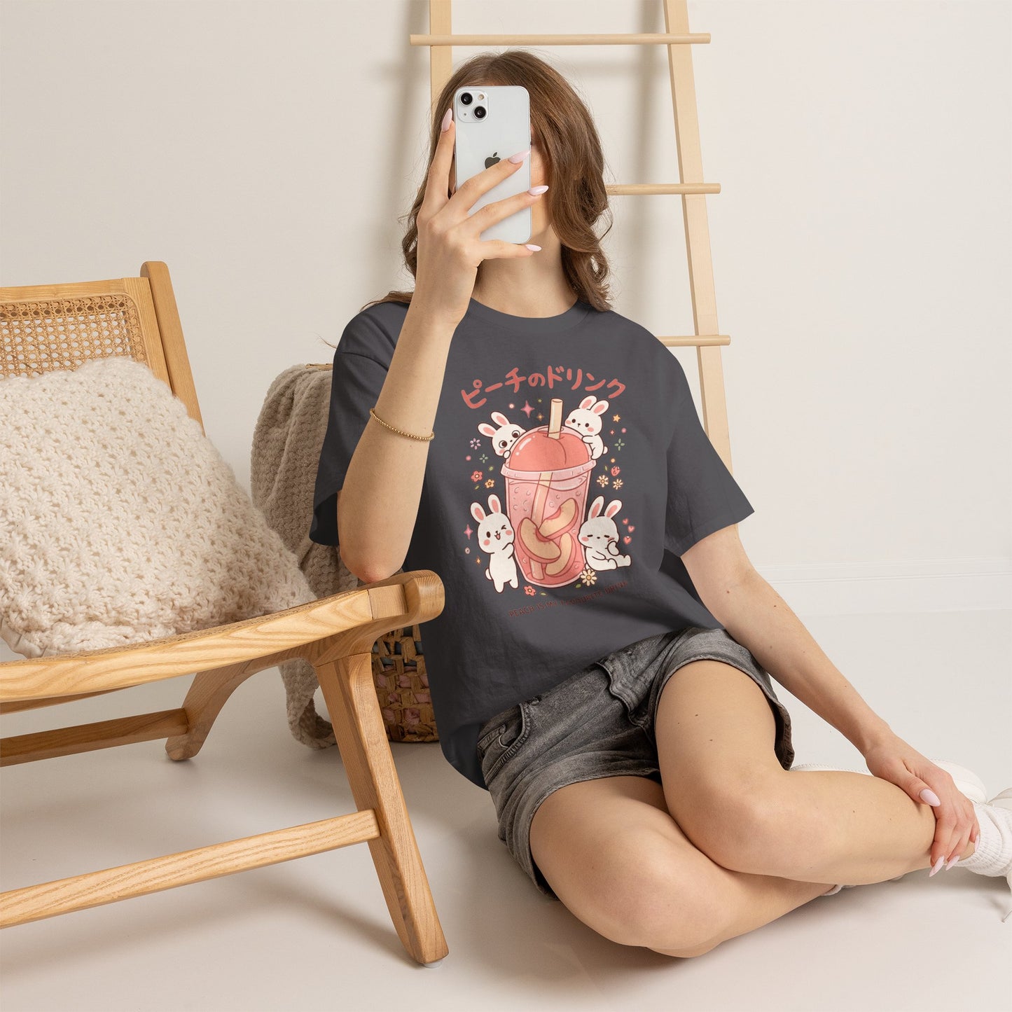 Peach Drink Cute Bunny T-Shirt