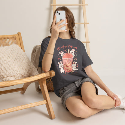 Peach Drink Cute Bunny T-Shirt