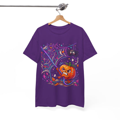 Pumpkin Spider Web Halloween T‑Shirt — Cute Spooky Pumpkin Cartoon Tee