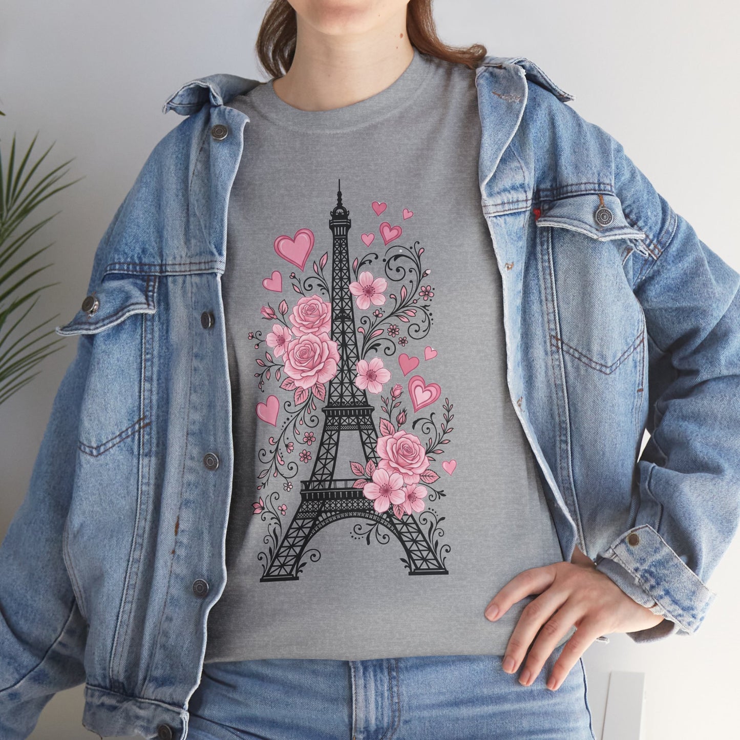 Paris Eiffel Tower Floral T-Shirt – Pink Roses & Hearts Tee