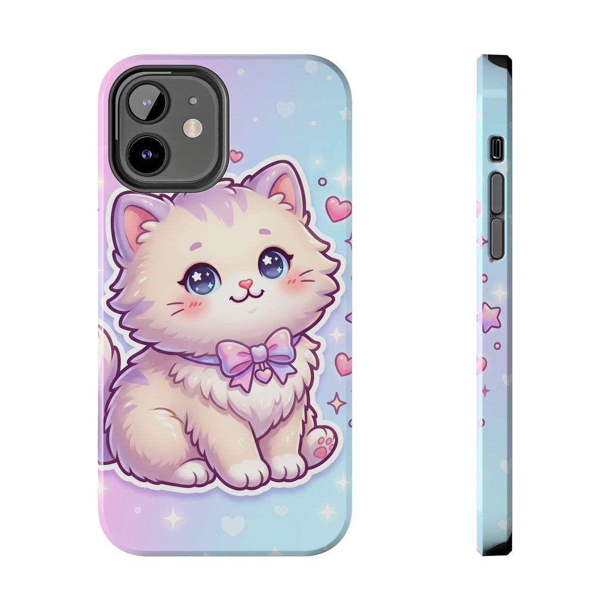 Cute Pastel Kawaii Kitten Tough Phone Case — Cute Cat with Bow Protective Cover
