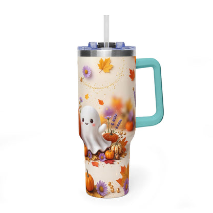 40oz Halloween Cat Vacuum Tumbler with Pumpkin