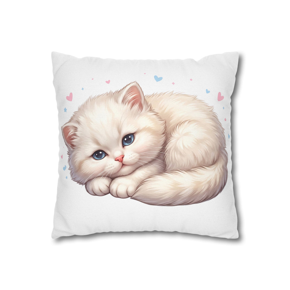 Cute Sleeping Kitten Decorative Pillowcase — Soft White Cat Accent Cushion Cover