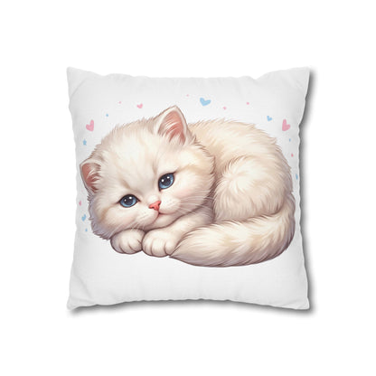 Cute Sleeping Kitten Decorative Pillowcase — Soft White Cat Accent Cushion Cover