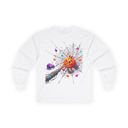 Halloween Pumpkin Spiderweb Long Sleeve Tee
