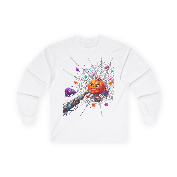 Halloween Pumpkin Spiderweb Long Sleeve Tee