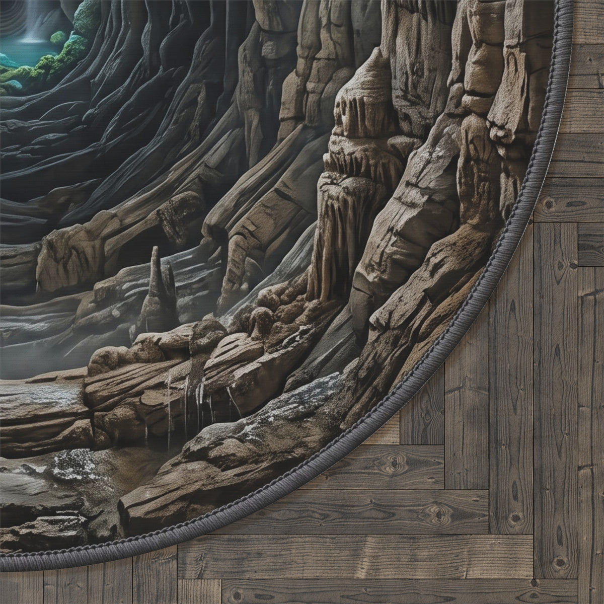 Cave Well Round Rug — 3D Earthy Grotto Vortex Floor Mat