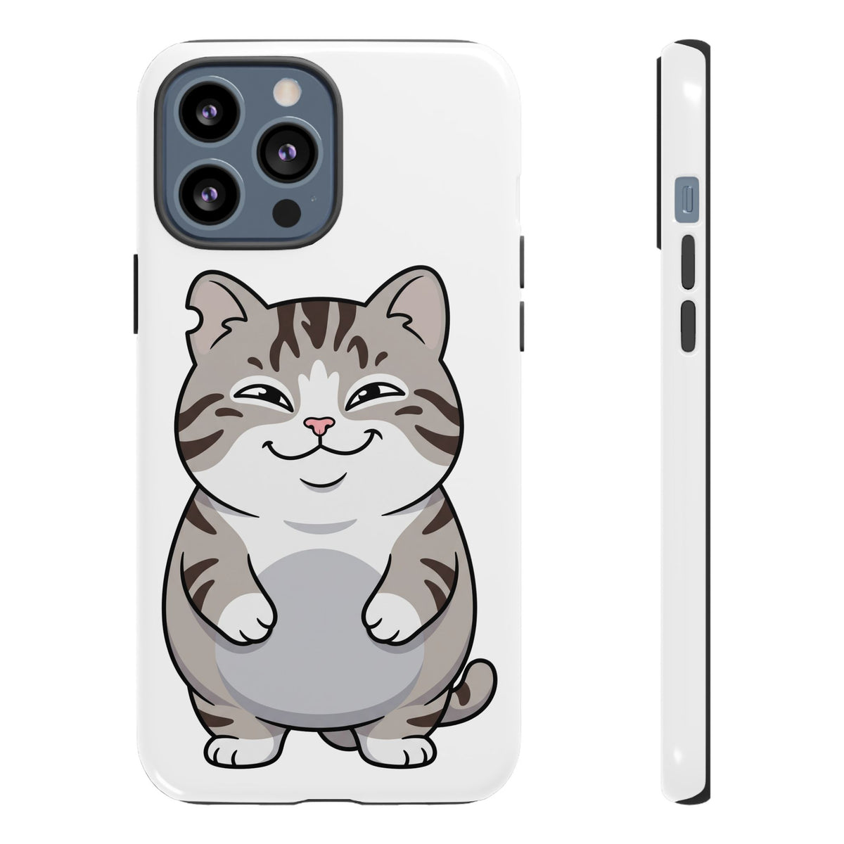 Cute Chubby Cat Phone Case — Protective Tough Case with Smiling Tabby Design