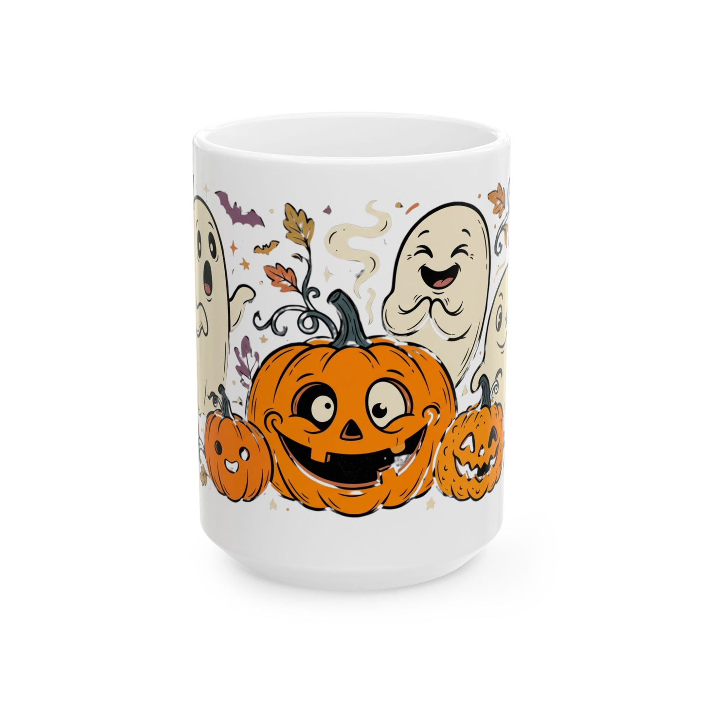 Halloween Pumpkin & Ghost Ceramic Mug — Cute Spooky Fall Coffee Cup (11oz/15oz)