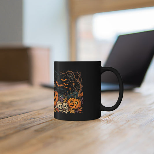 Halloween Pumpkin Witch Black Mug — Spooky Jack-o'-Lantern Coffee Cup (11oz/15oz)