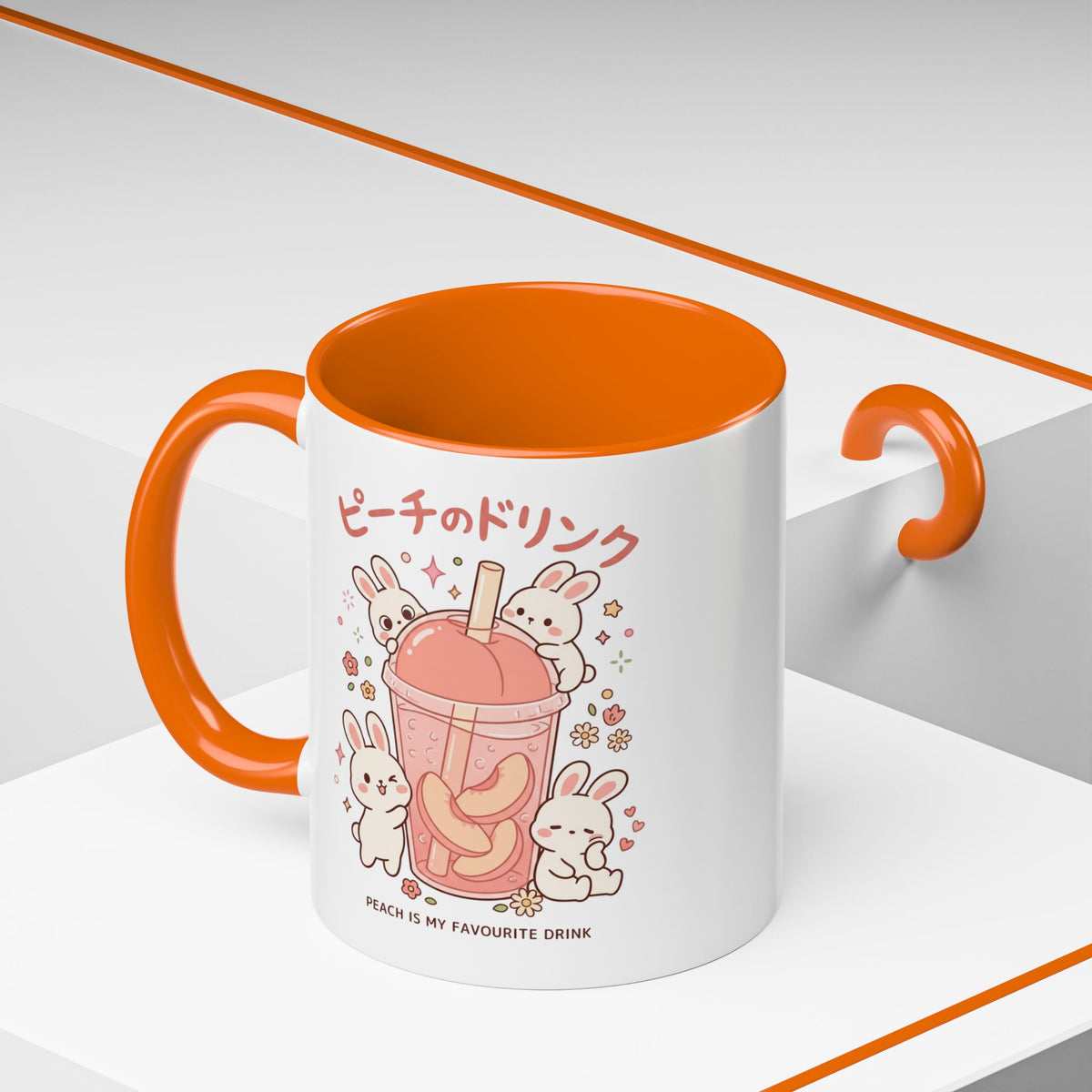 Peach Drink Bunny Mug — Cute Kawaii Coffee Tea Cup (11/15oz)