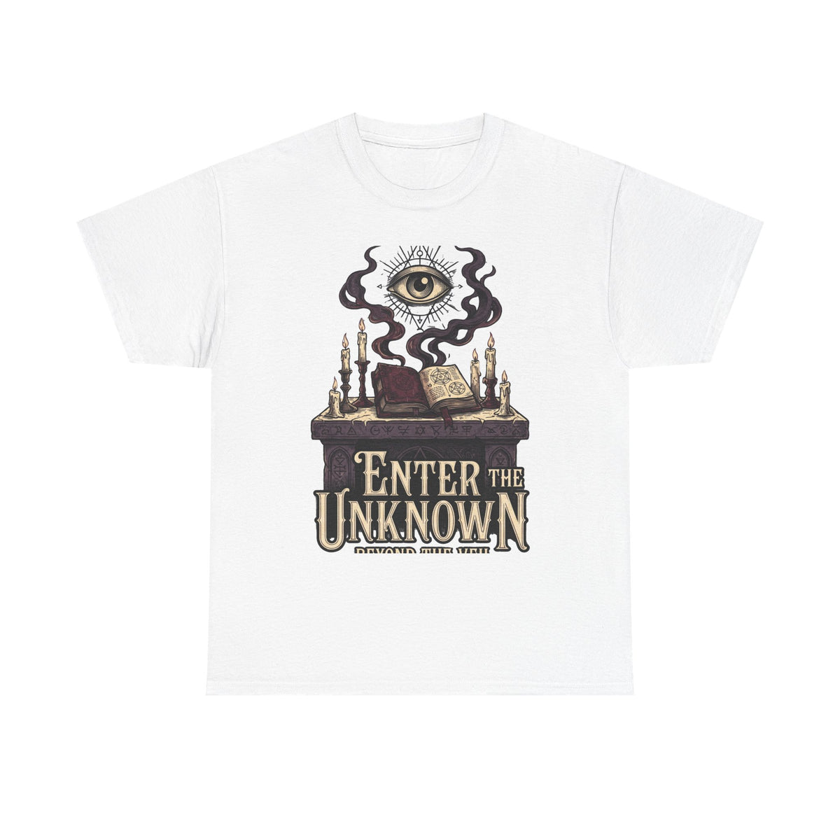 Occult Graphic Tee — "Enter the Unknown" Mystic Eye & Spellbook T-Shirt