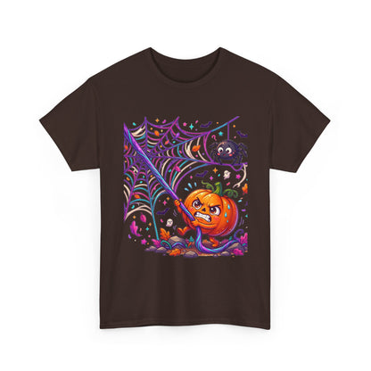 Pumpkin Spider Web Halloween T‑Shirt — Cute Spooky Pumpkin Cartoon Tee