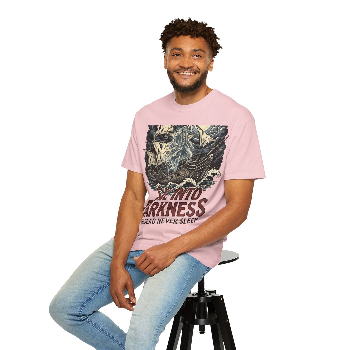 Sail Into Darkness Graphic T-Shirt — Gothic Pirate Skull Crew Tee
