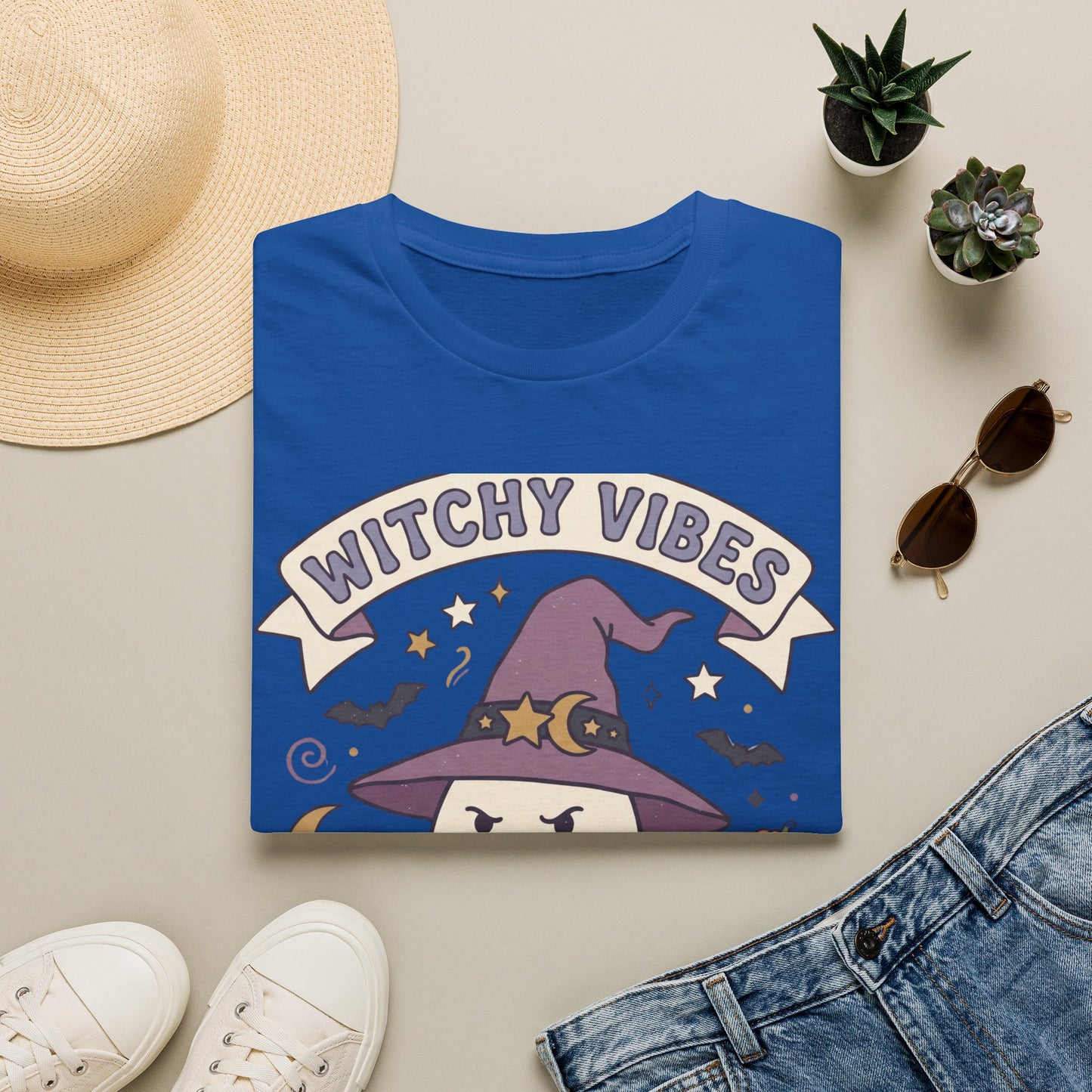 Witchy Vibes T‑Shirt — Cute Ghost Witch Halloween Tee